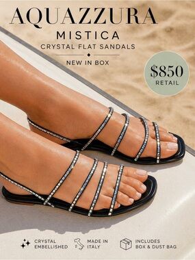 Aquazzura Mistica Crystal Embellished  flat sandals.Tequila Style NIB 36.5